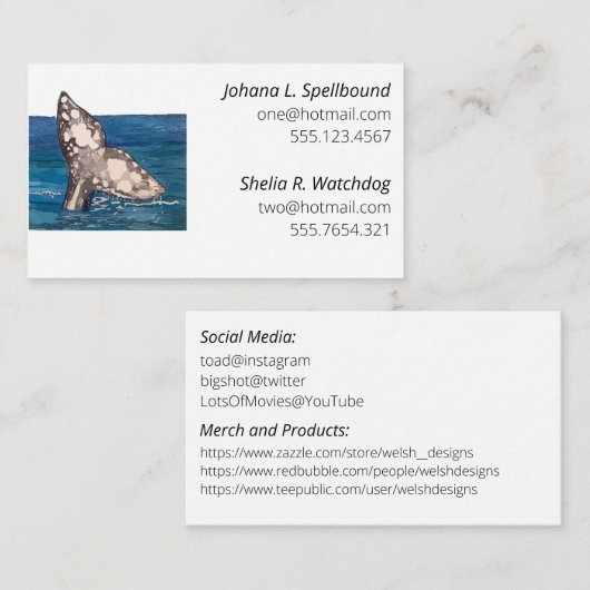 White Social calling card-whale Visitenkarte (Vorne/Hinten)