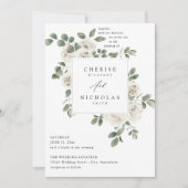 White Soft Floral & Eucalyptus Wedding V2 Einladung (Vorderseite)
