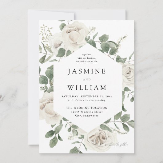 White Soft Floral Wedding 2 Einladung (Vorderseite)