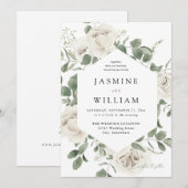 White Soft Floral Wedding 2 Einladung (Vorne/Hinten)
