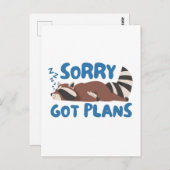 White Sorry Got Pläne Funny Raccoon Postkarte (Vorne/Hinten)