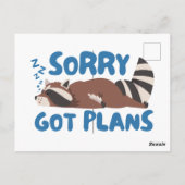 White Sorry Got Pläne Funny Raccoon Postkarte (Rückseite)