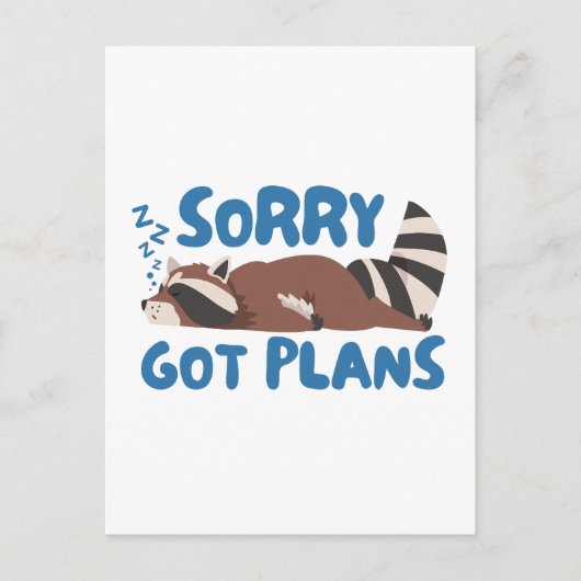 White Sorry Got Pläne Funny Raccoon Postkarte (Vorderseite)