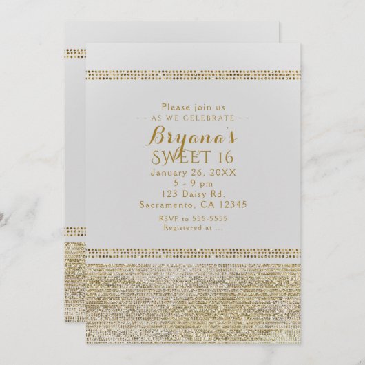 White & Sparking Gold Glam Chic Party Einladungen (Vorne/Hinten)