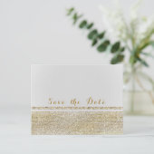 White & Sparking Gold Glam Chic Save the Date Ankündigungspostkarte (Stehend Vorderseite)