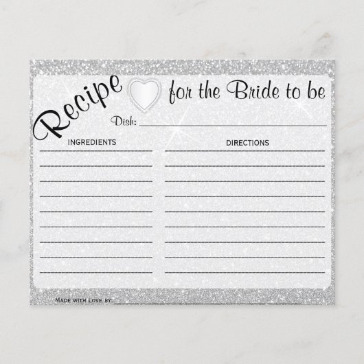 White Sparkle and Heart Bridge to be Recipe Card (Vorderseite)