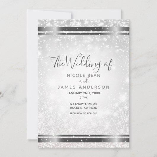 White Sparkle Elegant Winter Wonderland Hochzeit Einladung (Vorderseite)