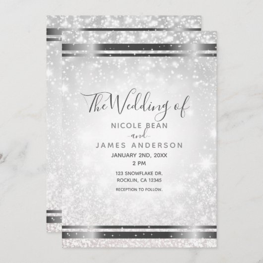 White Sparkle Elegant Winter Wonderland Hochzeit Einladung (Vorne/Hinten)