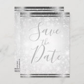 White Sparkle Elegante Winterhochzeit Save the Dat Ankündigungspostkarte (Vorne/Hinten)