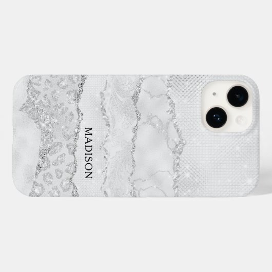 White Sparkle Glitzer Case-Mate iPhone Hülle (Rückseite (Horizontal))