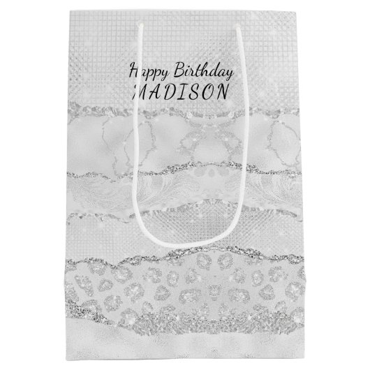 White Sparkle Glitzer Mittlere Geschenktüte (Rückseite)