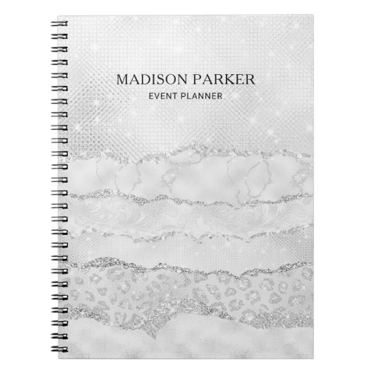 White Sparkle Glitzer Notebook Notizblock (Vorderseite)