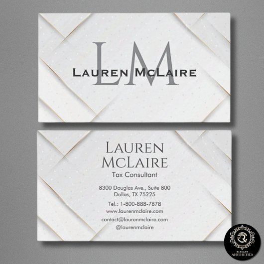 White Sparkle & Gold Accent Monogram Business Card Visitenkarte