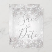 White Sparkle Winter Wonderland Save the Date Ankündigungspostkarte (Vorne/Hinten)