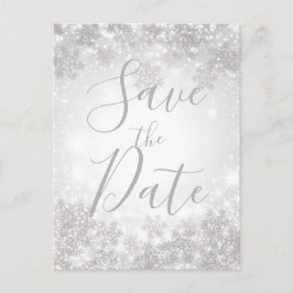 White Sparkle Winter Wonderland Save the Date Ankündigungspostkarte