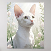 White Sphinx Cat and Flowers Poster (Vorne)