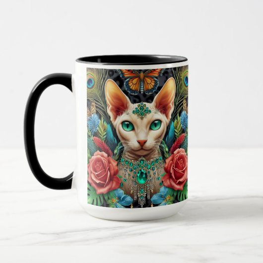 White Sphynx Cat Floral Art Tasse (Links)
