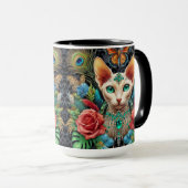 White Sphynx Cat Floral Art Tasse (VorderseiteRechts)