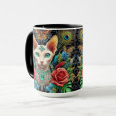 White Sphynx Cat Floral Art Tasse (Vorderseite Links)