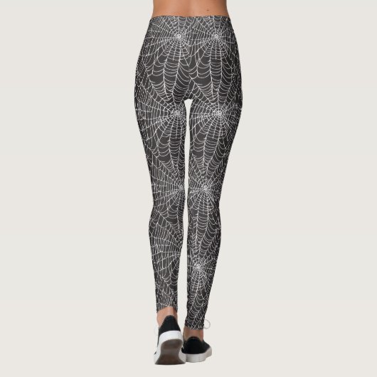White Spider Web Halloween Design on Black Leggings (Rückseite)