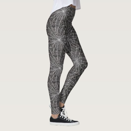 White Spider Web Halloween Design on Black Leggings (Rechts)