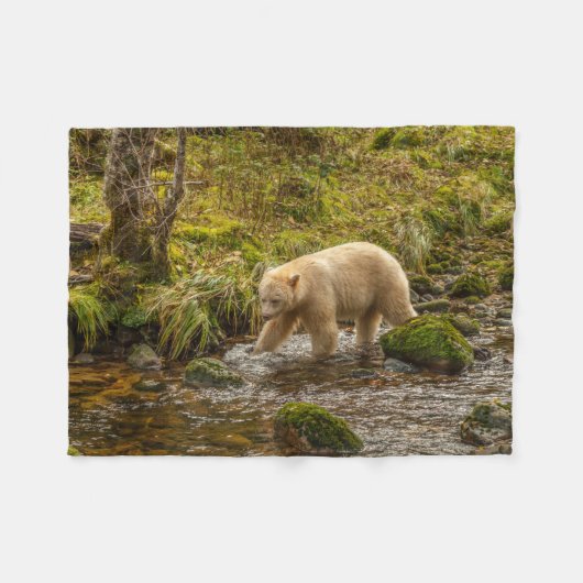 White Spirit Bear jagt Fische auf Riordan Creek Fleecedecke (Vorderseite (Horizontal))