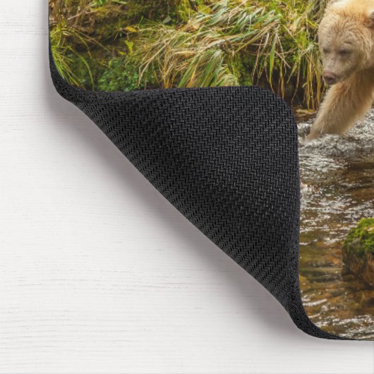 White Spirit Bear jagt Fische auf Riordan Creek Mousepad (Ecke)