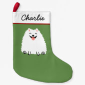 White Spitz Cartoon Hund Niedlich Pommie Xmas Kleiner Weihnachtsstrumpf (Vorderseite)
