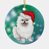 White Spitz Dog Red Weihnachtsmannmütze Weihnachte Keramik Ornament (Vorne)