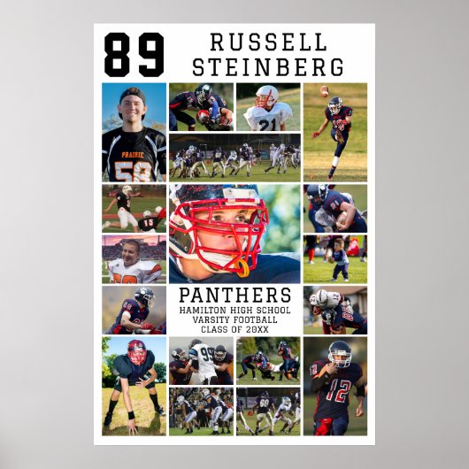 White Sports Senior Graduation 18 Photo Collage Poster (Vorne)