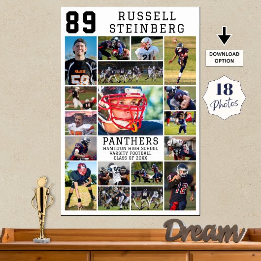 White Sports Senior Graduation 18 Photo Collage Poster