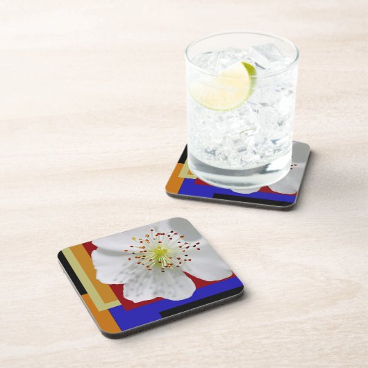 White Spring Blossom Fine Art Colorful Geometrie Getränkeuntersetzer (Rechte Seite)