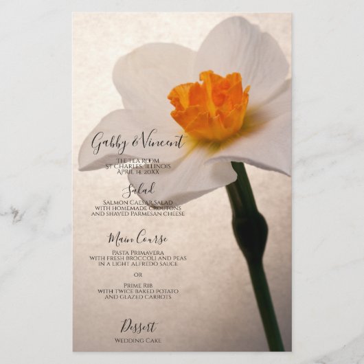 White Spring Daffodil Wedding Menu (Vorderseite)