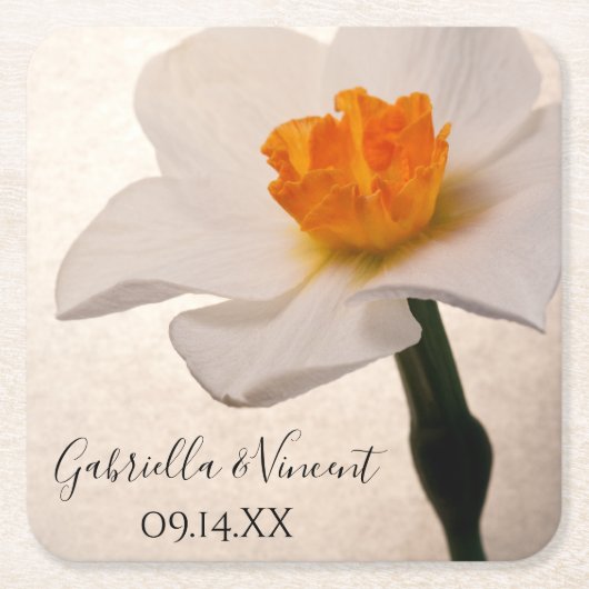White Spring Daffodil Wedding Rechteckiger Pappuntersetzer (Vorderseite)