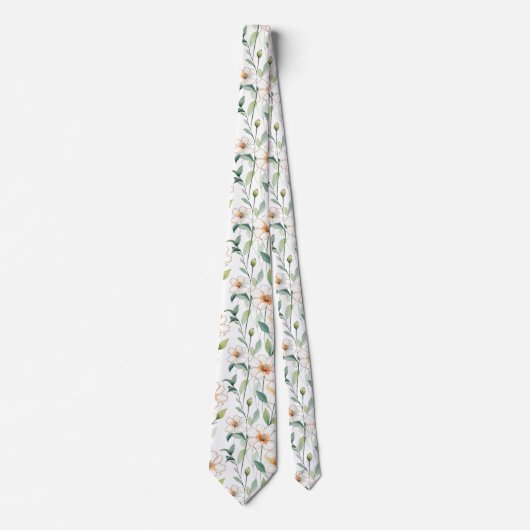 White Spring Flowers Floral Pattern Krawatte (Vorderseite)