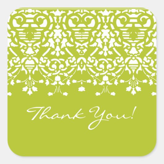 White & Spring Green Damask Danke Sticker (Vorderseite)