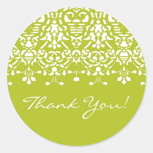 White & Spring Green Damask Danke Sticker (Vorderseite)