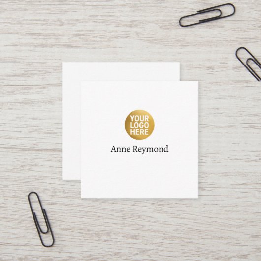 White Square Business Card with Logo Quadratische Visitenkarte (Vorderseite/Rückseite Beispiel)