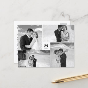 White Square Monogram 4 Foto Wedding Danke Postkarte