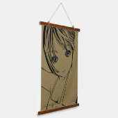 White Square, Young Anime Girl Drink Untersetzer Wandteppich Mit Holzrahmen (Gewinkelt)