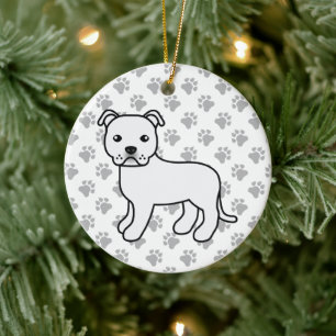 White Staffordshire Bull Terrier Niedlich Cartoon Keramik Ornament