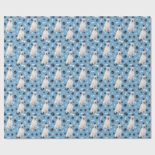 White Staffordshire Terrier Pattern on Blue Geschenkpapier (Flach)