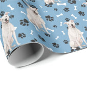 White Staffordshire Terrier Pattern on Blue Geschenkpapier (Rolleneckpunkt)