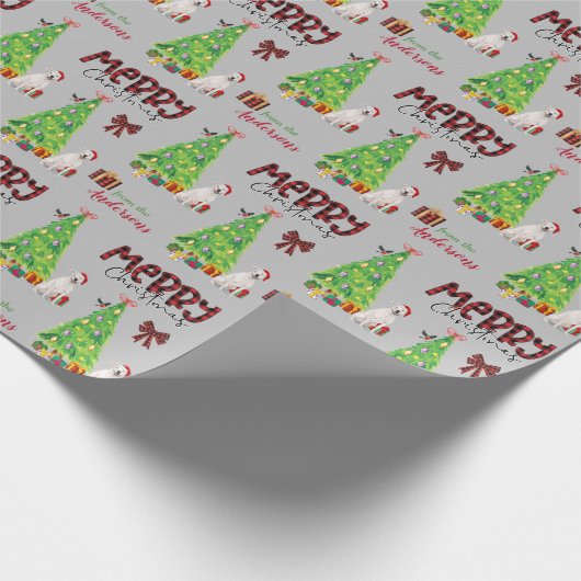 White Staffordshire Terrier und Weihnachtsbaum Geschenkpapier (Ecke)