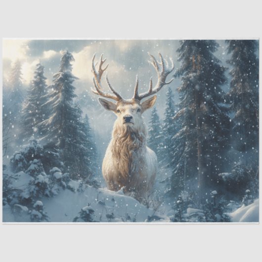 White Stag im Winter-Wald Art Decoupage Seidenpapier (Vorderseite)