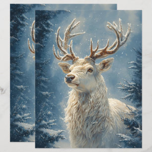 White Stag Portrait Mystical Art Scrapbook Paper