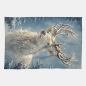 White Stag Portrait Mystical Winter Art Geschirrtuch (Horizontal)