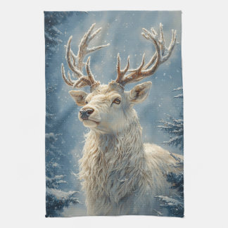 White Stag Portrait Mystical Winter Art Geschirrtuch
