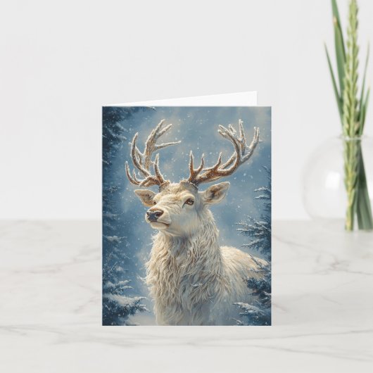 White Stag Portrait Mystical Winter Art Karte (Vorderseite)