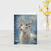 White Stag Portrait Mystical Winter Art Karte (Gelbe Blume)